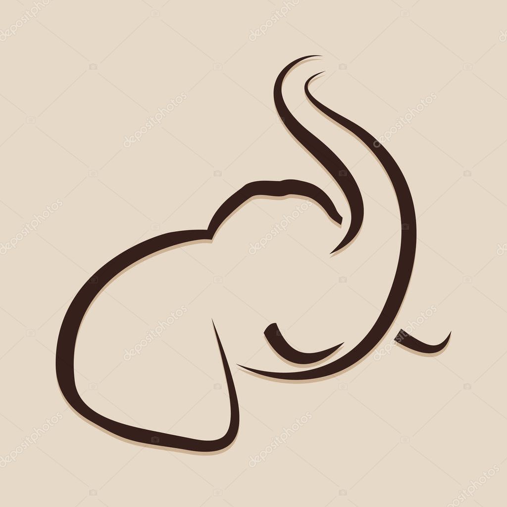 Cheerful Elephant. Abstract Head of Elephant Line Sketch, Logo, Tattoo or Template for Print on T-Shirts