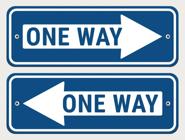 One Way Blue Sign Panneaux Direction Route Droite Gauche Illustration — Image vectorielle