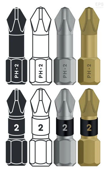 Tournevis Bits Impact Driver Torsion Bits Silhouette Isolée Contour Revêtement — Image vectorielle