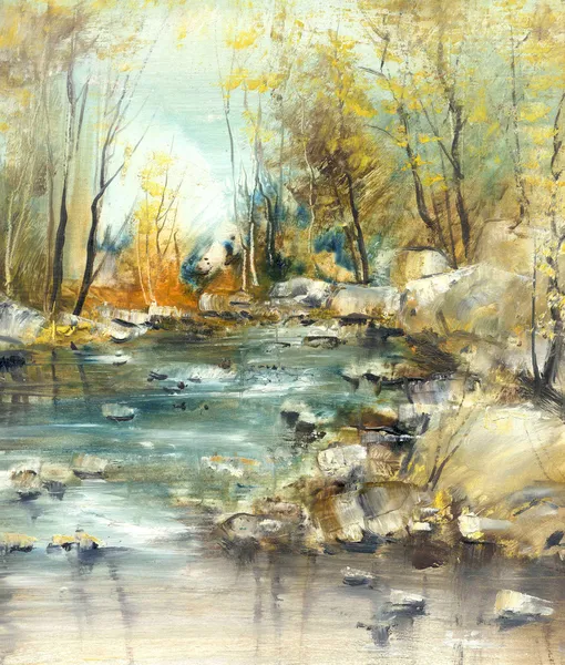 Rotsachtige creek, olieverfschilderij — Stockfoto