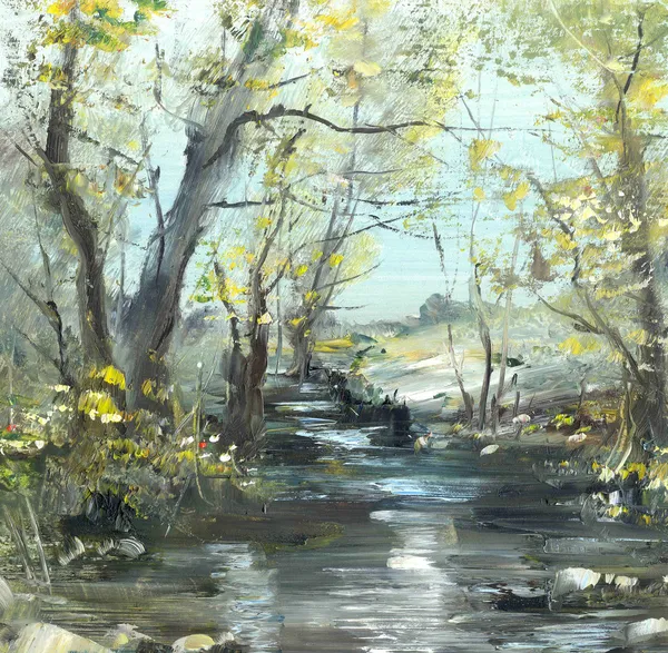 Creek, pintura a óleo Imagens Royalty-Free