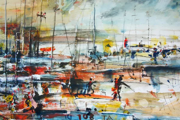 Barcos, pintura a óleo — Fotografia de Stock