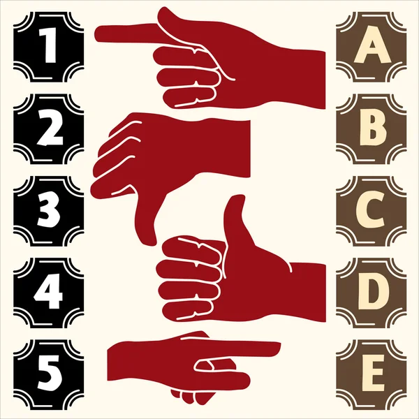 Imposta simboli, mostrando mano, numeri, lettere — Vettoriale Stock