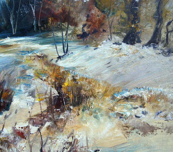 Paisaje en invierno, pintura al óleo — Foto de Stock