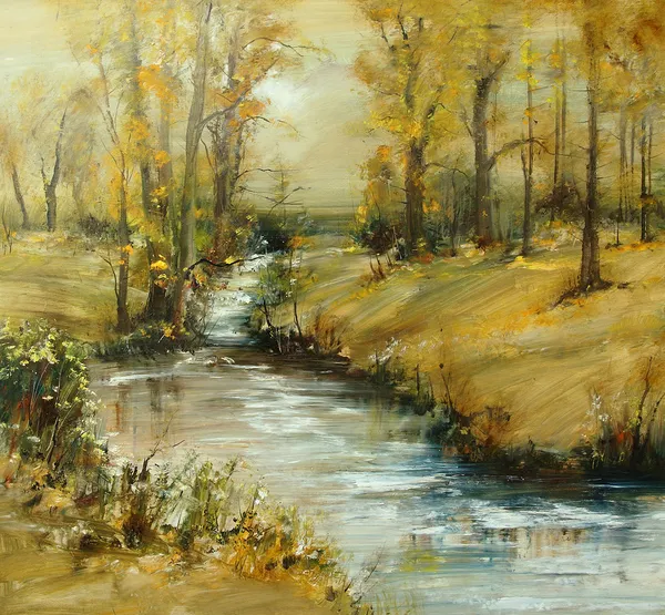 Brook in autumn, oil painting — Stock Photo, Image