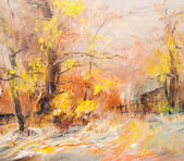 Картина, постер, плакат, фотообои "autumn landscape with trees, oil painting", артикул 33216533