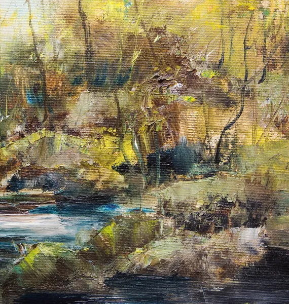 Stony creek, detalj oljemålningar på grov duk — Stockfoto