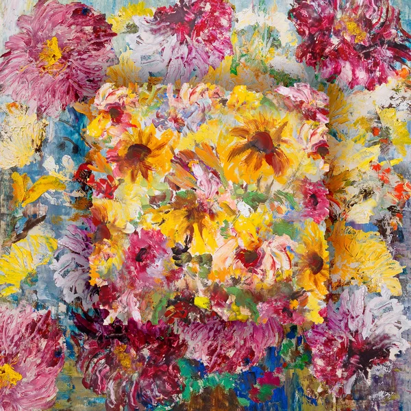 Олійний живопис з квітів, декоративні шпалери — стокове фото