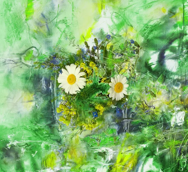 Abstract background with daisies flowers