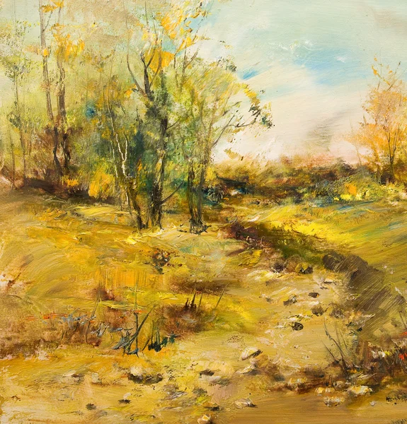 Paisaje con camino de tierra, pintura al óleo — Foto de Stock