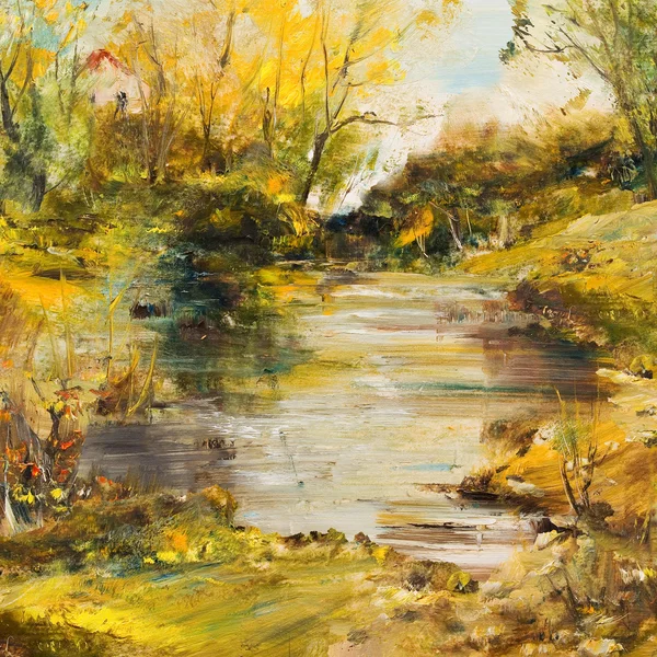 Outono paisagem, pintura a óleo arte fundo — Fotografia de Stock