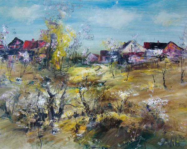The village spring, oil painting