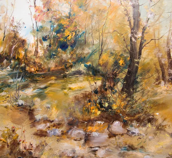 Otoño en el bosque, pintura al óleo — Foto de Stock