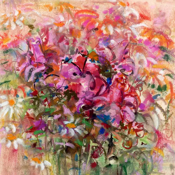 Sedmikrásky a růže jemné pastelové malby — Stock fotografie