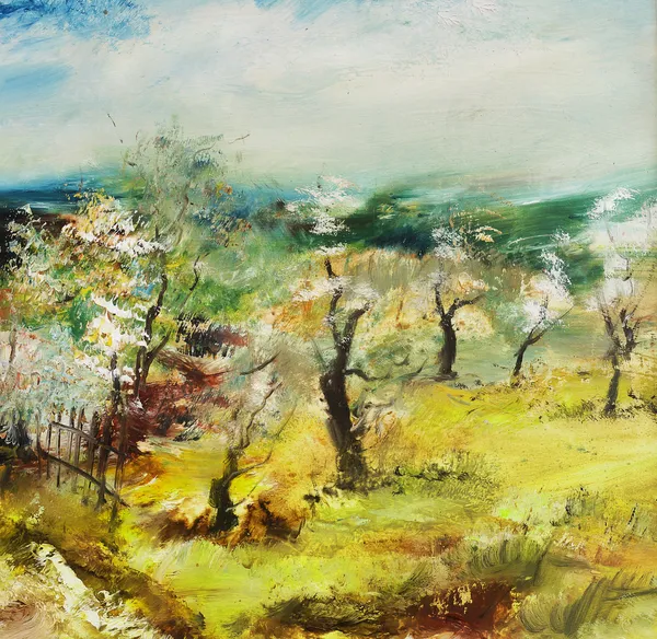 Trees in spring, oil painting