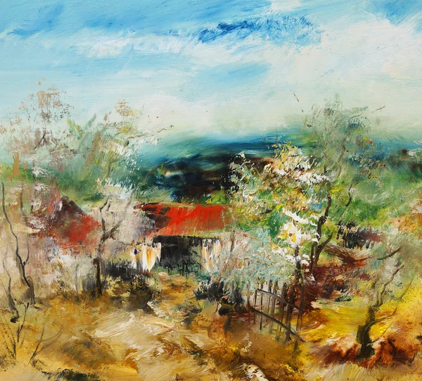 Paesaggio primaverile, pittura ad olio — Foto Stock