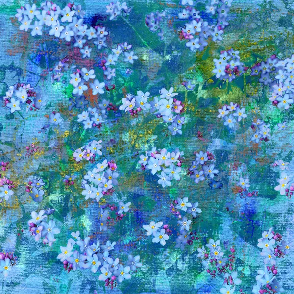 Fiori blu, pittura e tecnica mista — Foto Stock