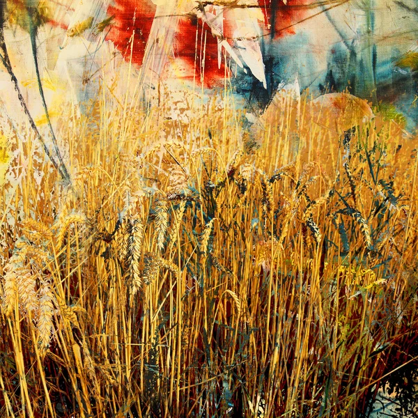 Buğday alan resim ve karışık teknik — Stok fotoğraf