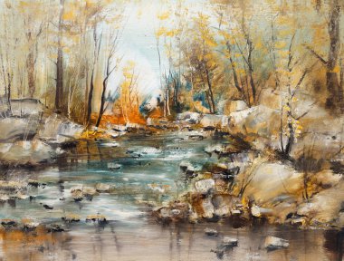 Orman brook taşlar, Yağlıboya Resim