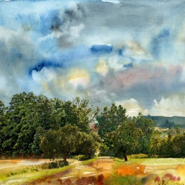 ağaçlar ve yolu ile peyzaj