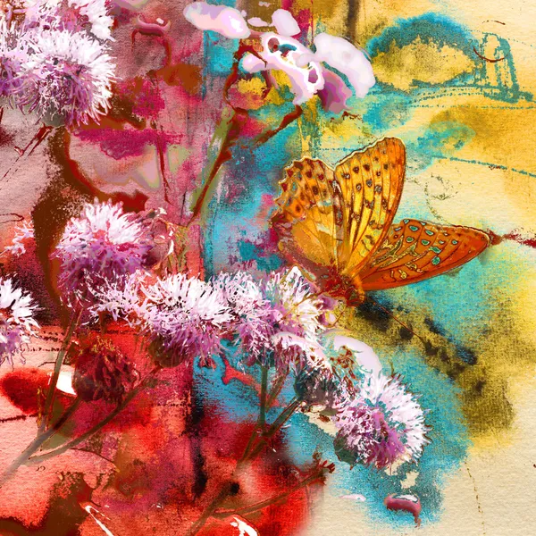 Butterfly ' and ' abstracte schilderkunst op handgeschept papier — Stockfoto