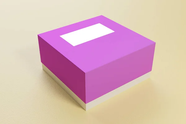 Dárková krabička s fialovým víčkem a bílým nápisem. 3D vykreslení. — Stock fotografie