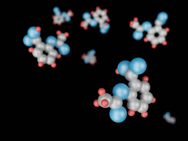 Driedimensionale Abstracte Modellen Van Moleculen Van Acetylsalicylzuur Een Zwarte Achtergrond — Stockfoto