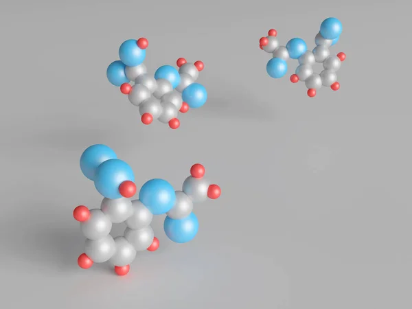 Gri Arkaplandaki Asetilsalilik Asit Moleküllerinin Boyutlu Soyut Modelleri Boyutlu Görüntüleme — Stok fotoğraf