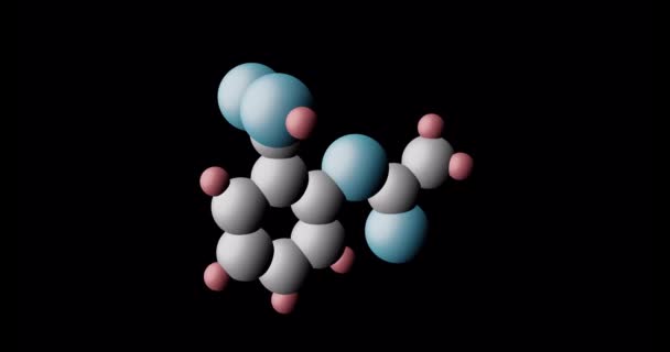 摘要乙酰水杨酸的抽象分子在黑暗空间中旋转 具有灰色碳原子 蓝色氧原子和红色氢原子的阿司匹林分子 3D渲染 — 图库视频影像