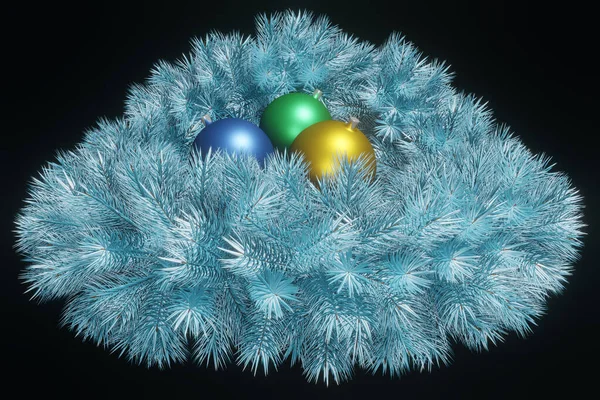 Siyah Arka Planda Süslemeleri Olan Noel Çelengi Gümüş Ladin Bir — Stok fotoğraf