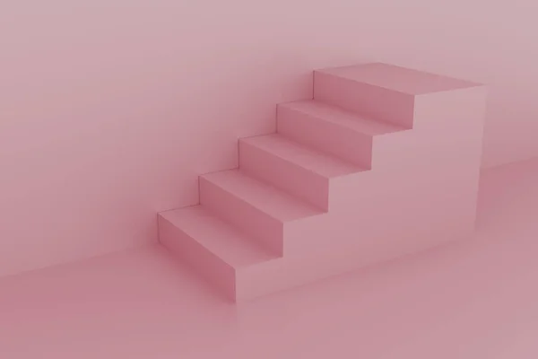 Une scène abstraite avec un escalier rose près du mur rose. — Photo