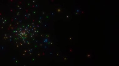 Noel havai fişekleri. Soldan sağa uçmak çok renkli kıvılcımların kaynağıdır. Siyah arka planda parlayan renkli kıvılcımlar. 3 Boyutlu Hazırlama.