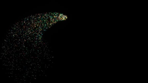 クリスマス花火 複雑な軌道を飛行する多色の火花の源 暗い背景で飛ぶ火花 — ストック動画