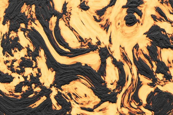 Sıcak serinletici lavın dokusu. Sarı sıvı ve siyah sertleşmiş lavlar birbiriyle karışıyor. 3 Boyutlu Hazırlama.