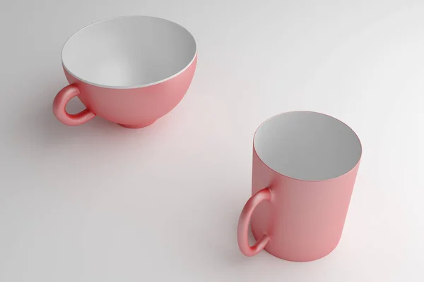 Diferentes Tipos Tamaños Tazas Porcelana Mesa Dos Tazas Rojas Una —  Fotos de Stock