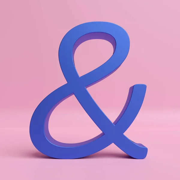 Three Dimensional Blue Ampersand Sign Pink Background Graphic Abbreviation Union — стоковое фото