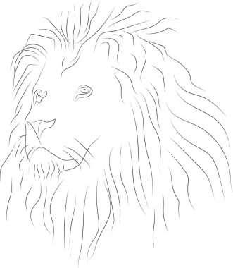 Farklı kalınlıktaki çizgilerle çizilmiş bir vektör çizimi. Zodiac işaretleri. Leo! Lüks yeleli bir aslanın kafası..