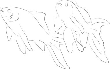 Farklı kalınlıktaki çizgilerle çizilmiş biçimlendirilmiş vektör çizimi. Zodiac işaretleri. Balık burcu. Aynı yönde yüzen iki balık..