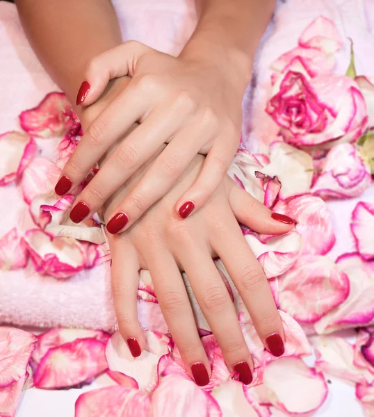 Woman hands with red manicure — Stock Photo, Image