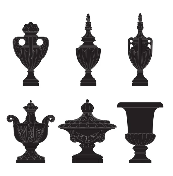 Set of classic urns, planters — Stock Vector