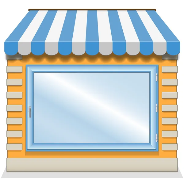 Lindo icono de la tienda con toldos azules . — Archivo Imágenes Vectoriales