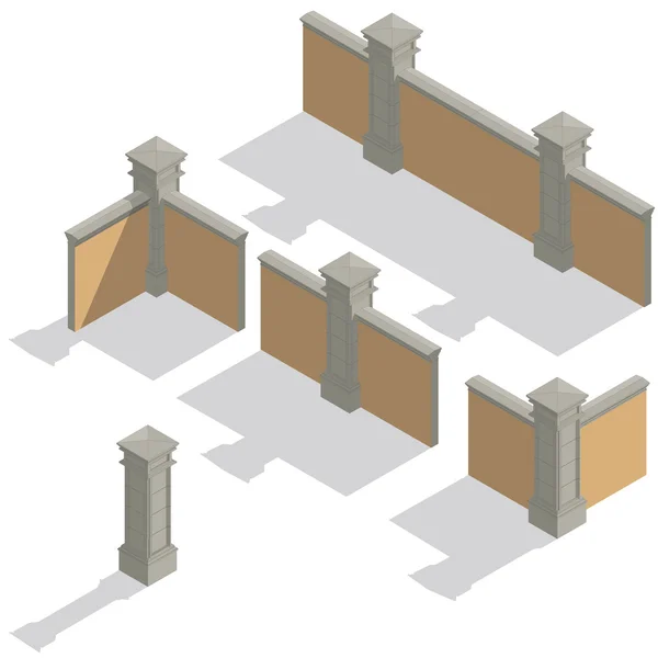 Valla isométrica vectorial, kit de construcción — Archivo Imágenes Vectoriales