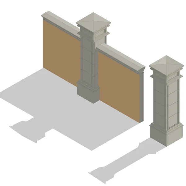 Vector isometric fence set, construction kit — Stock Vector