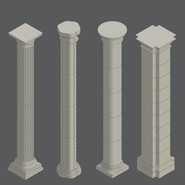 Classical columns, isometric — Stock Vector