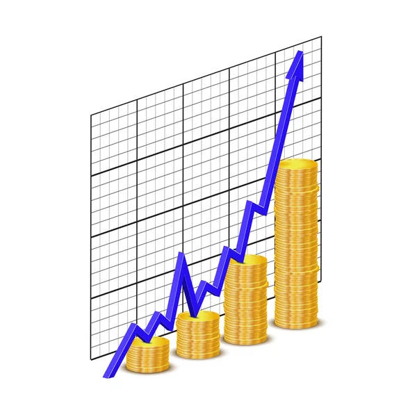 Graphique financier avec pièces de monnaie. Vecteur . — Image vectorielle