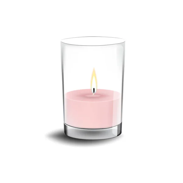 Pink candle in glass container — Stock Vector