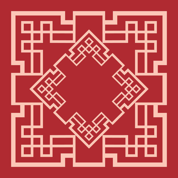 Декоративная рамка китайской новогодней границы. Винтажные восточные украшения рамка на красном фоне. Вектор