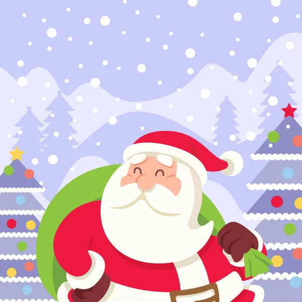 Frohe Weihnachten Flaches Design Weihnachtsmann Weihnachten Schnee Szene Illustration — Stockvektor