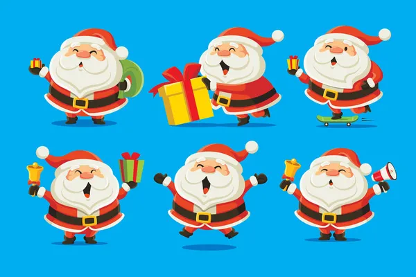 Sammlung Von Weihnachtsmann Zeichensätzen Flaches Design Von Lustigen Niedlichen Weihnachtsmann — Stockvektor