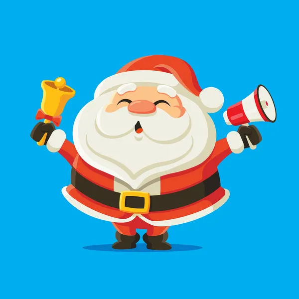 Frohe Weihnachten Der Weihnachtsmann Hält Glocke Und Megafon Der Hand — Stockvektor